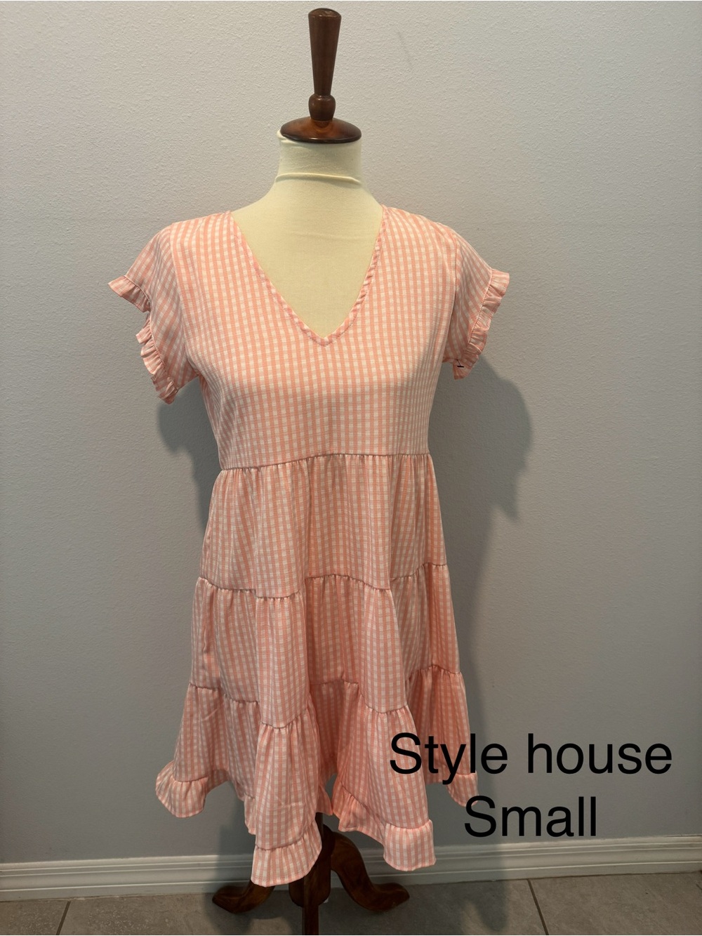 Small Pink Tiered V-Neck Midi Dress
